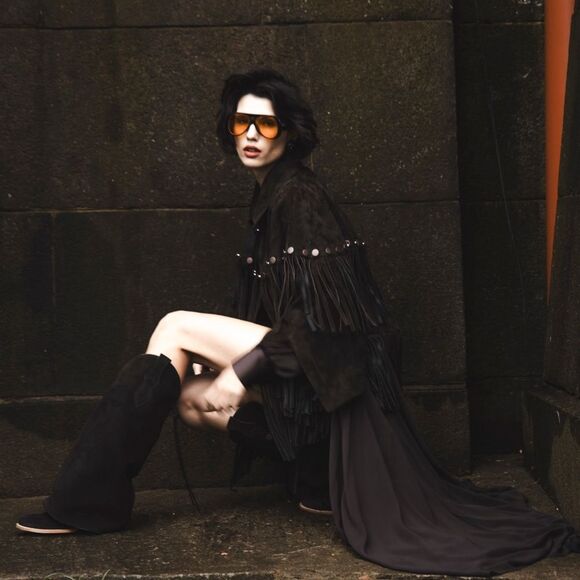 Lorena Saravia H&M Fringed Suede Cape Jacket ONE SIZE - Picture 15 of 15